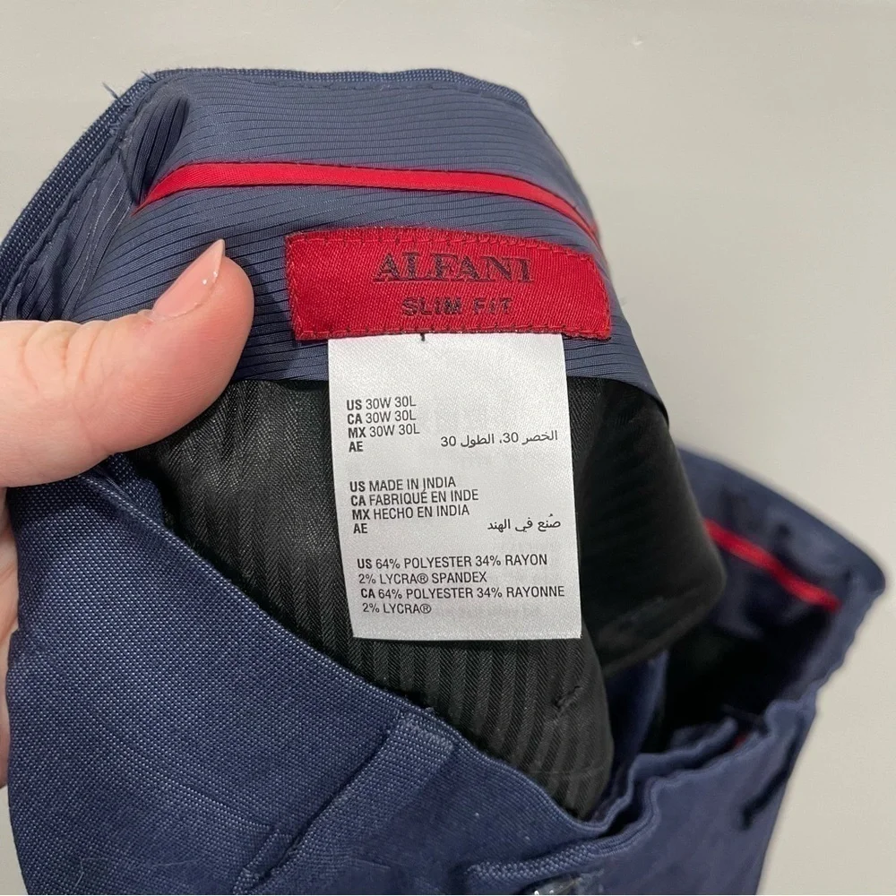 Alfani Slim Fit Navy Blue Trouser Pants Size 30W 30L